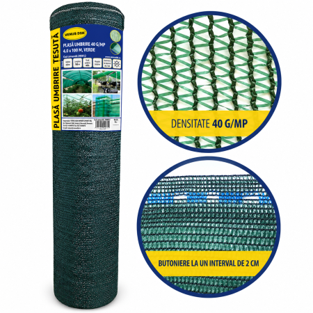 Plasa umbrire 40 g/mp, 4 x 100 m, verde